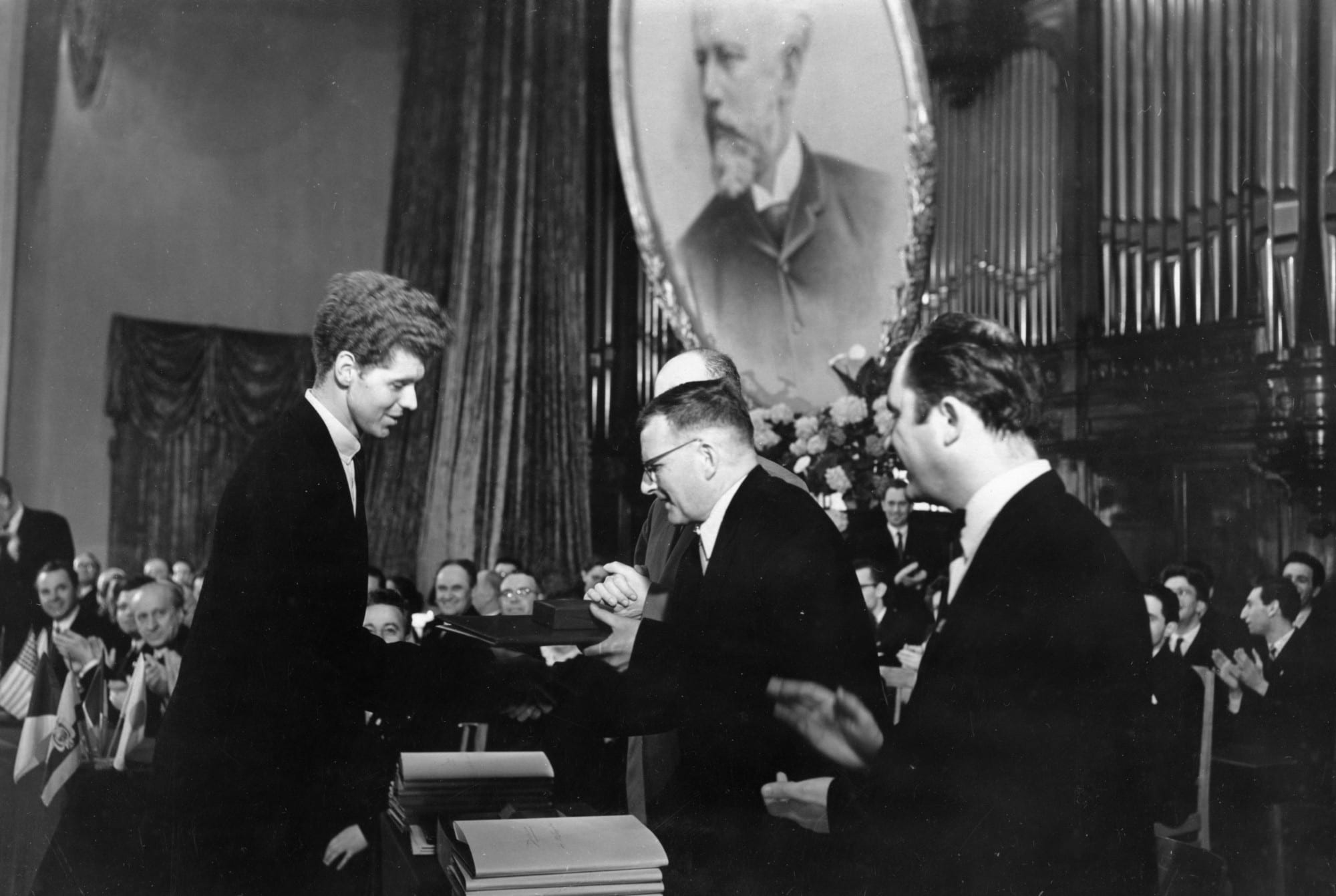 Van Cliburn receiving his prize from Dmitri Shostakovich