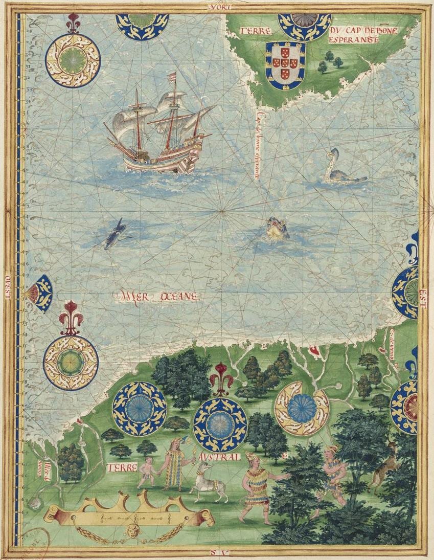 Vallard atlas, 1547 — Terre Australe, a richly imagined southern shore